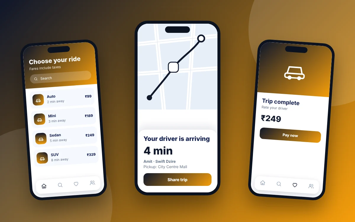 Cab Booking App — sample design preview