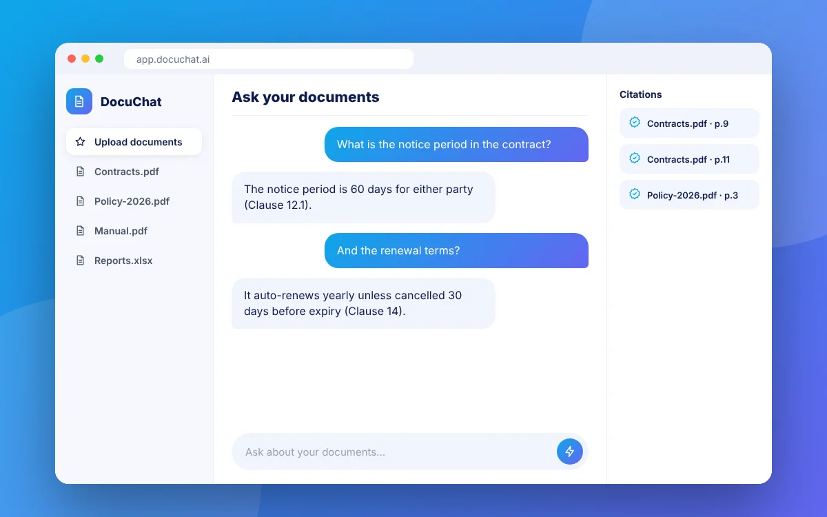 AI Document Chat (Q&A) App — sample design preview