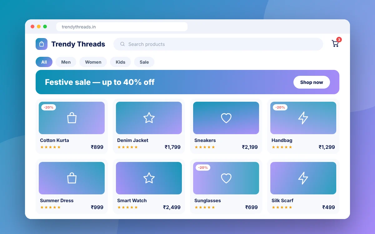 Online Store Development (Fashion, Grocery & More) — sample design preview